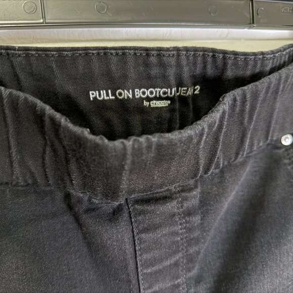 Chico's Pull On Bootcut Jeans Black Denim Size 2 (US 12) Elastic Waist , EUC - Picture 2 of 7